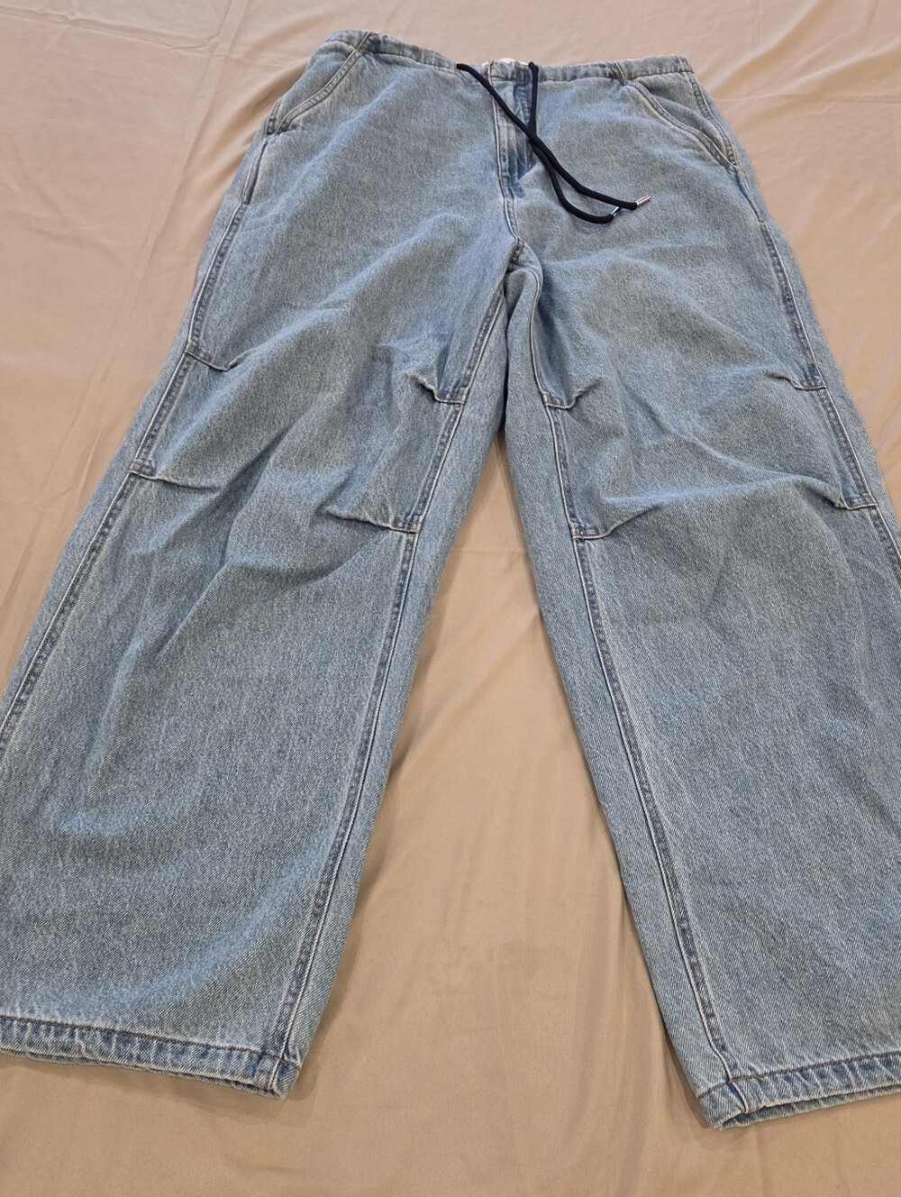 DAZE Tough Love Utility Cargo Wide Leg Jeans Size 30 Light Wash Drawstring